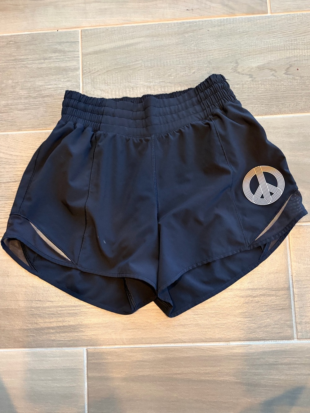 lululemon athletica Black Women's Athletic Shorts with Peace Sign
